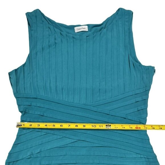 CALVIN KLEIN‎ Teal Bandage Dress Sz 0/2 Pleated Crossover Waist PinTuck Slinky - Picture 12 of 14